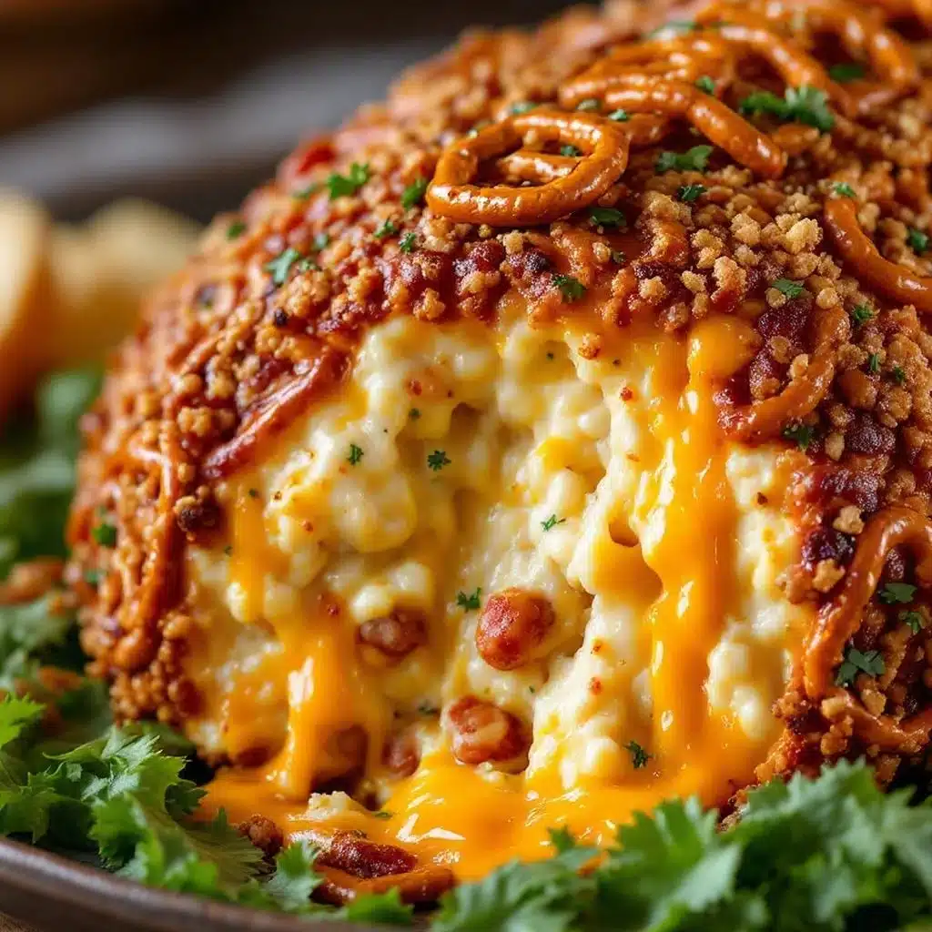 football cheese ball with pretzel laces - featured image