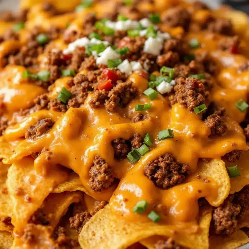 loaded nacho bar with ground beef and queso preparation steps