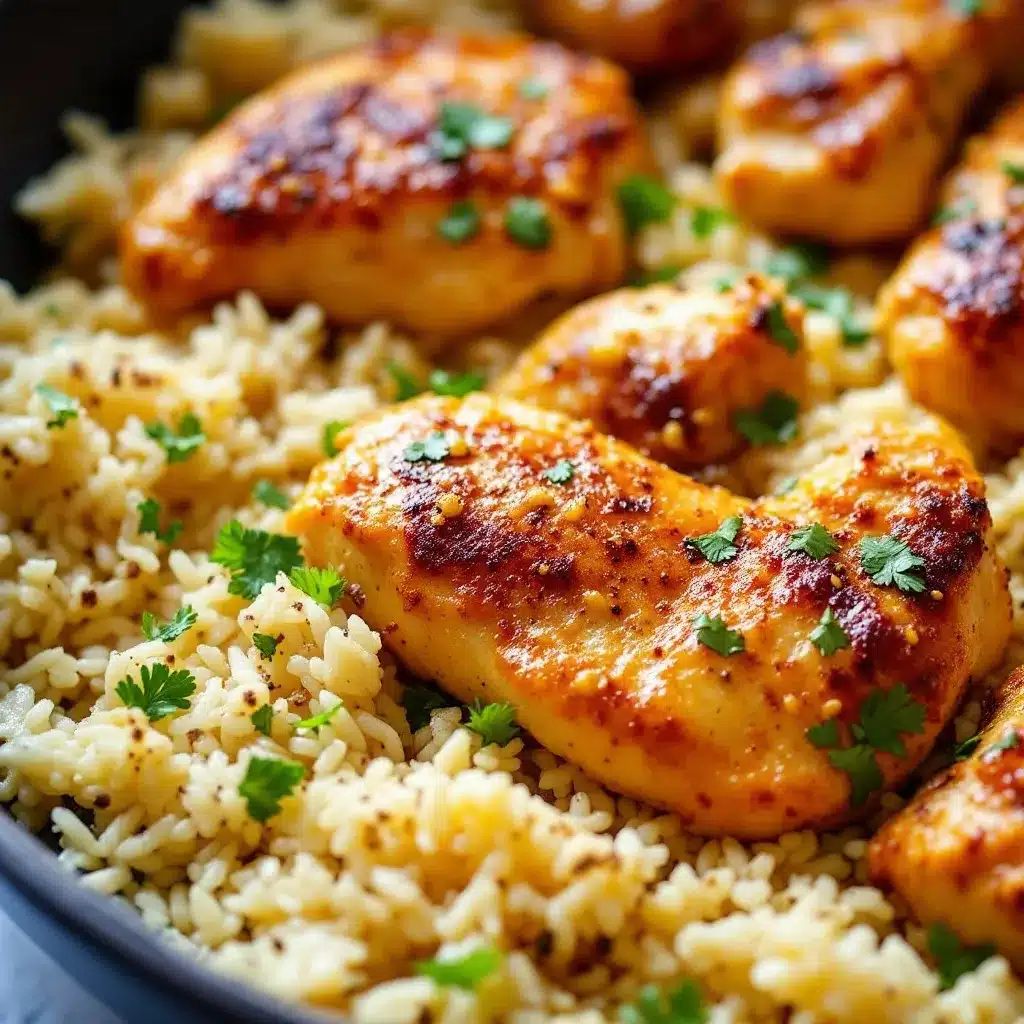 one-pan garlic butter chicken and rice preparation steps