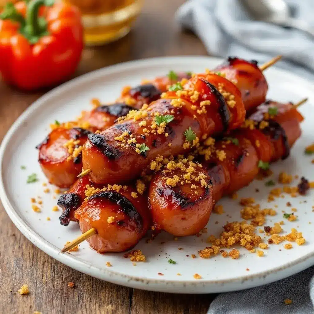smoked sausage and pepper skewers preparation steps